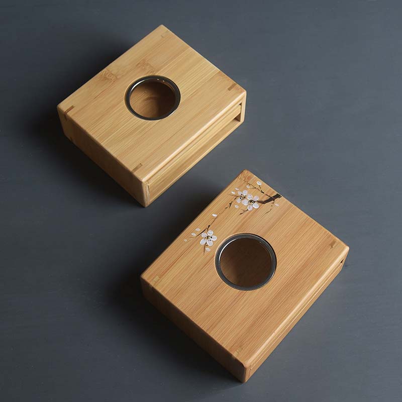 TANGPIN natuurlijke bamboe thee fire kachel handgeschilderd plum blossom koffie thee kandelaars theeceremonie sets