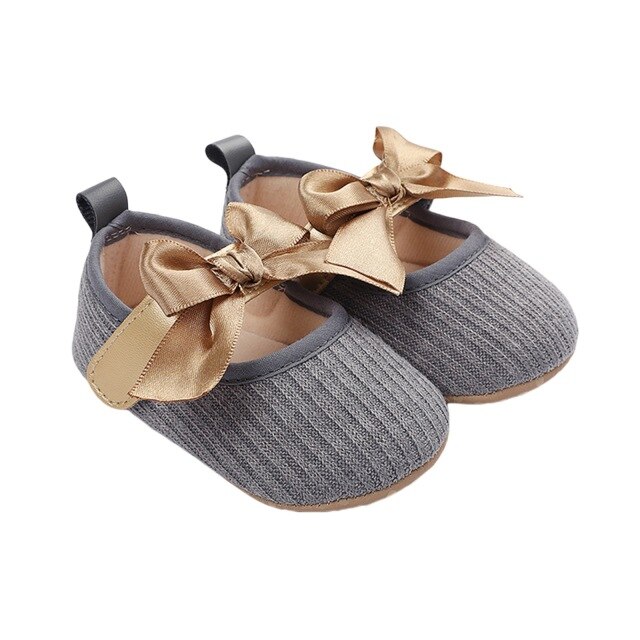 Newborn Princess Bowknot Shoes, Infant Hollow Out Prewalker with Hook and Loop (White, Grey, Pink, Red, Black): Gray / 7-12 Months