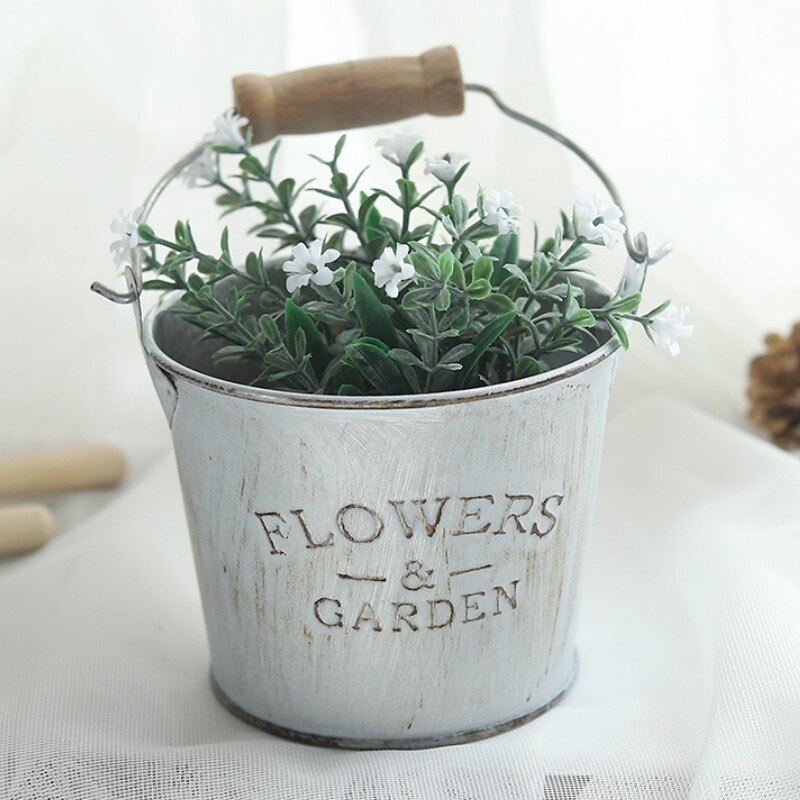 Land retro plåt blomhink blomhållare hem vas dekoration blomkruka utomhus balkong plantering blomfat