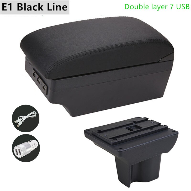Auto Armleuning Box voor Toyota Rush - ABS Leer Opbergunit met USB & LED - Interieur Accessoire: E1 Zwarte Lijn