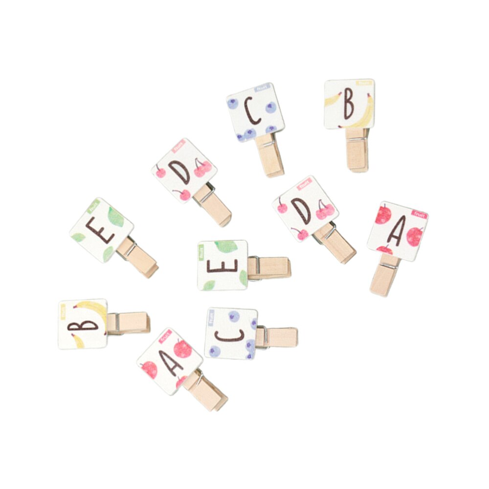 50PCS Mini Wooden Clips Alphabet Decorative Fruit Pattern Clothespins Photo Pegs Craft Clips for Display Picture DIY