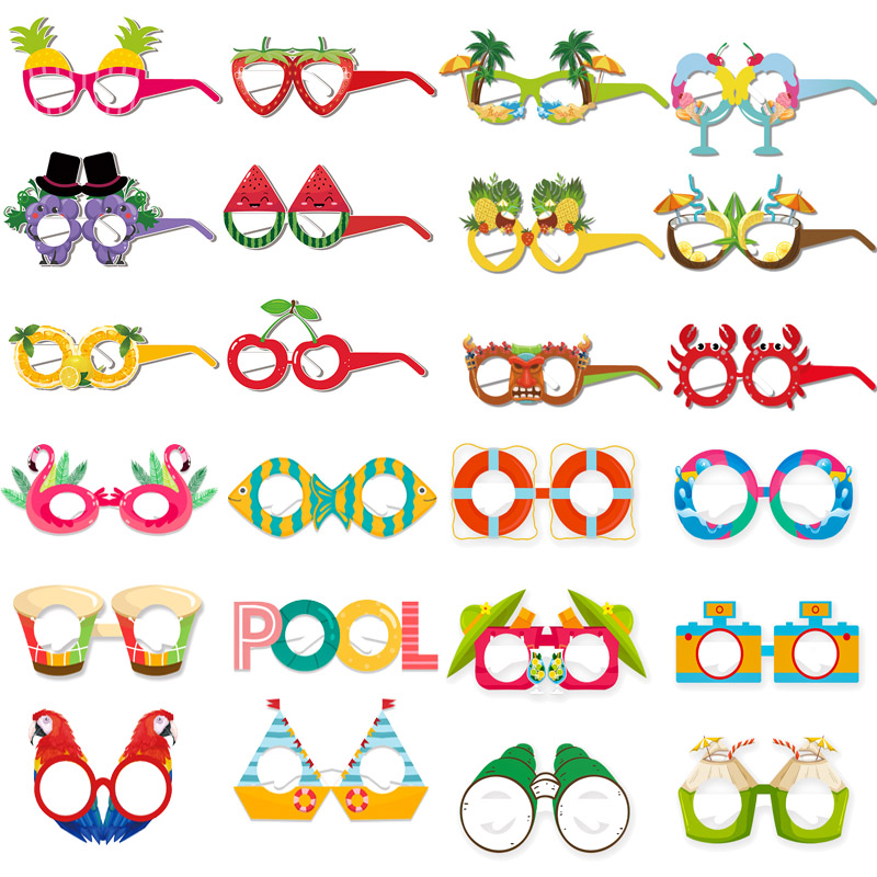 12 stks Hawaii Aloha Thema Zomer Fruit Papieren Glazen Foto Props Hawaiiaanse luau Tropisch Strand Zwembad Verjaardagsfeestje Decor Kids