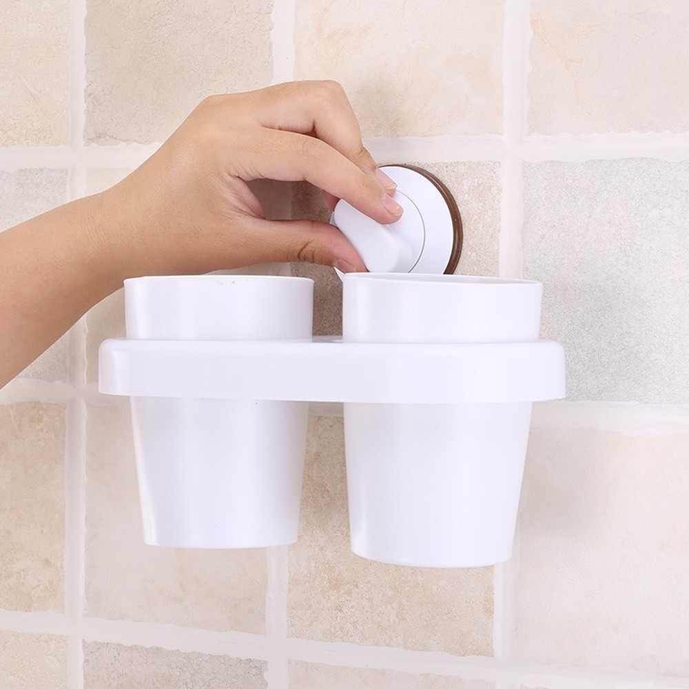 Seamless suction suction cup type toothbrush holder couple double mouth cup brush tooth cup bathroom toothpaste holder LO720340