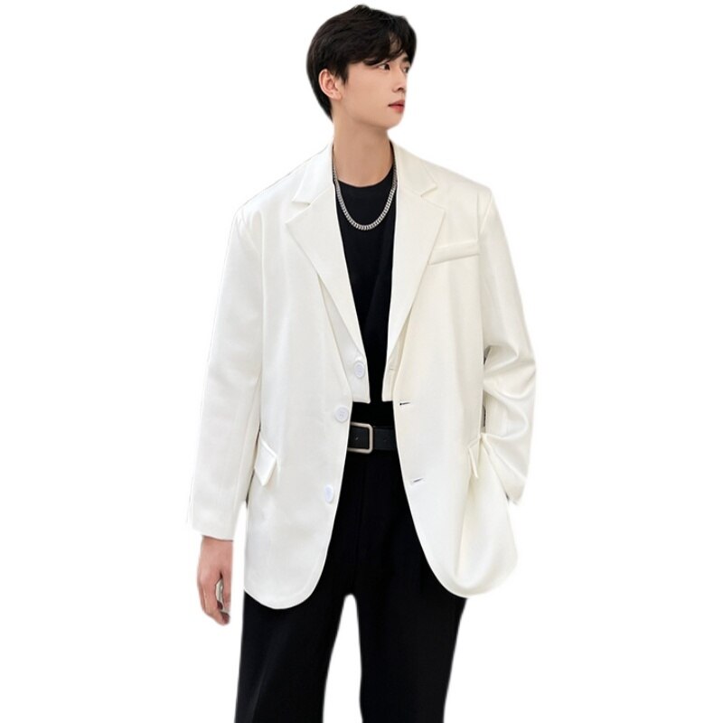 Blazers homens streetwear negócios escritório moda solto casual chique blazer terno jaqueta nicho masculino net celebridade modelagem terno casaco: White / XXL