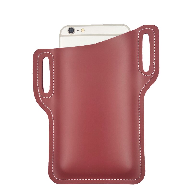 Protection Case Bag for Phones Handmade Leather Waist Belt Loop Mobile Phone Holster GK99: Wine red