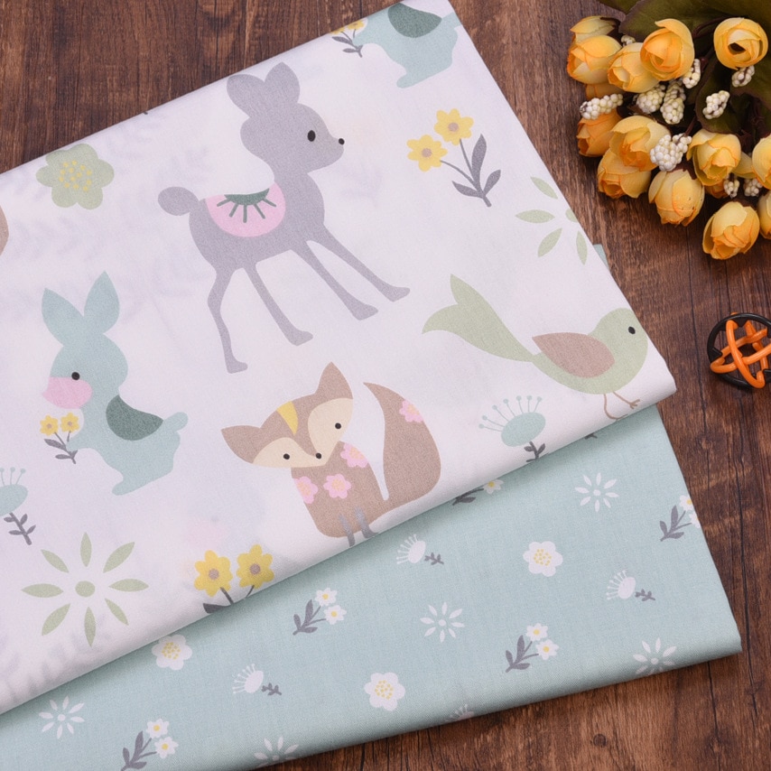 100%  bomuldsstof diy patchwork quilting håndlavet baby klud kjole sengetøj tæppe lagner tilda tissus tecidos green deer fox