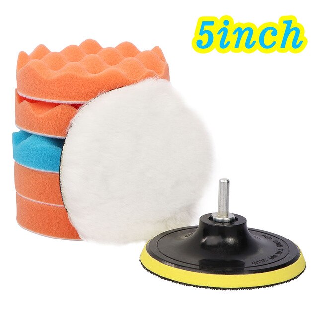 Almohadilla de pulido para coche, almohadilla de esponja de pulido Kit de herramientas de mano, adaptador de taladro de 3, 4, 5, 6 y 7 pulgadas, almohadilla amortiguadora, 8 Uds.: 5 Inch M10