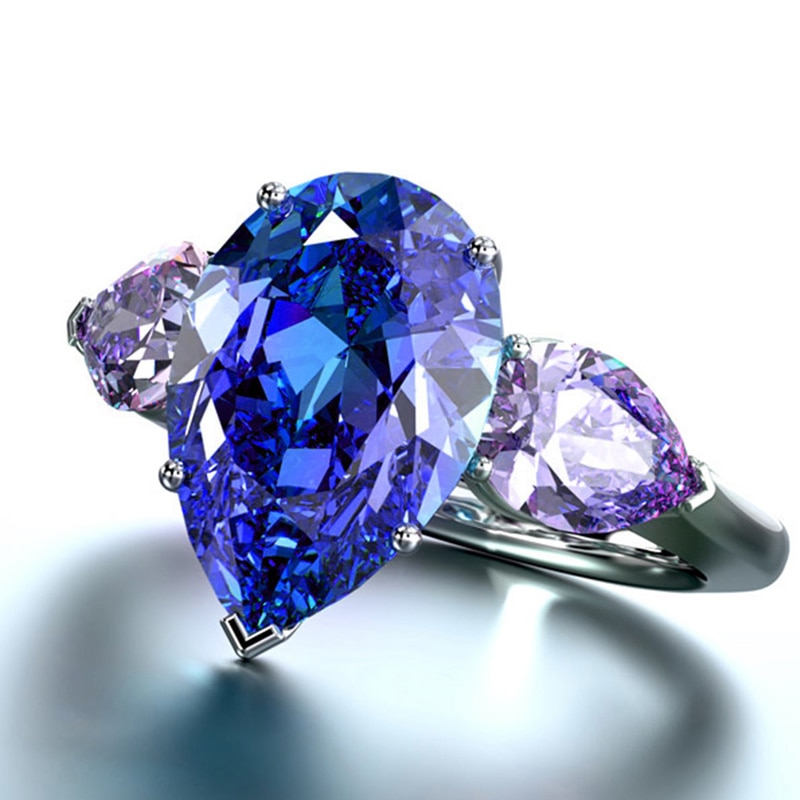 Huitan Tear Vrouwen Ring Met Heldere Blauw Paars Stone Wedding Engagement Ring Peervormige Water Sieraden Vrouwen Ring