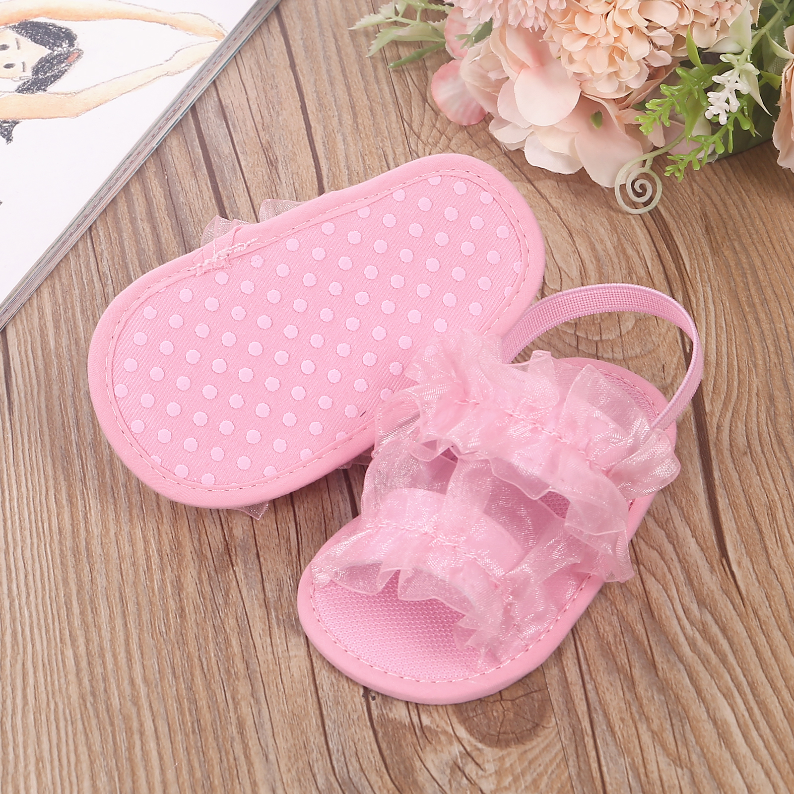 Baby Meisjes Sandaal Mesh Kant Leuke Zomer Zachte Zool Ademende Platte Prinses Baby Antislip 0-12 maanden Babyschoenen