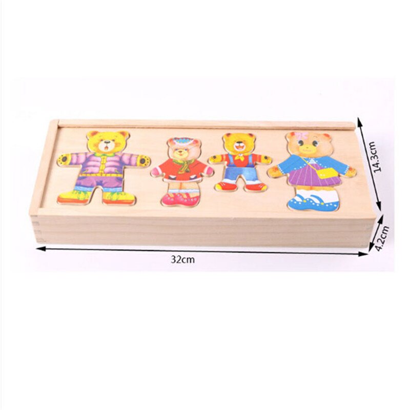 Kids Kinderen Houten Speelgoed Houten Puzzel Set Baby Educatief Speelgoed Beer Omkleden Puzzels