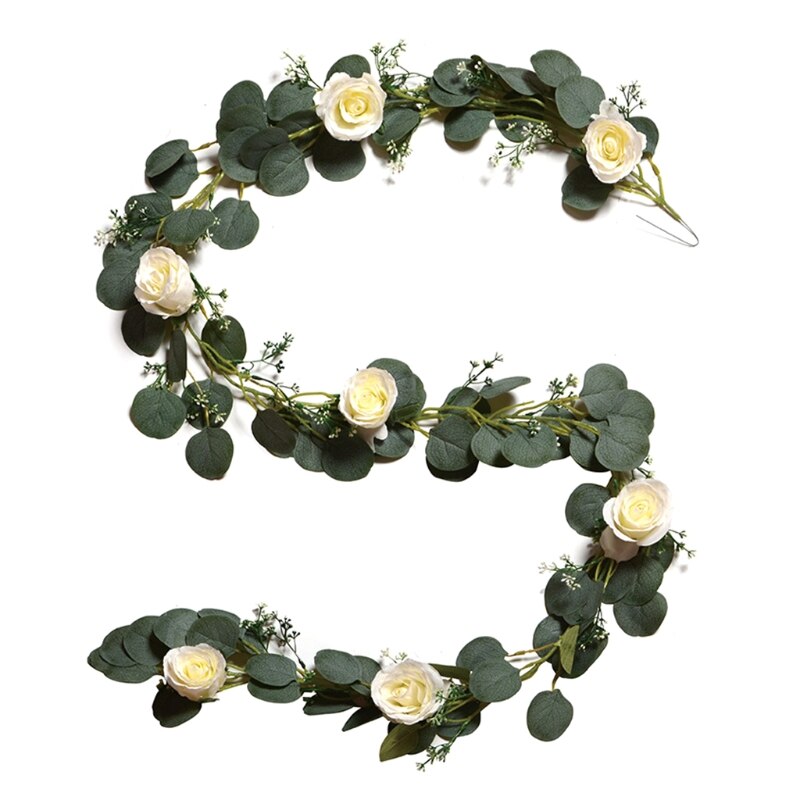 2 Meter Eucalyptus Bladeren Garland Met Rose Bloemen Kunstmatige Wijnstokken Plant