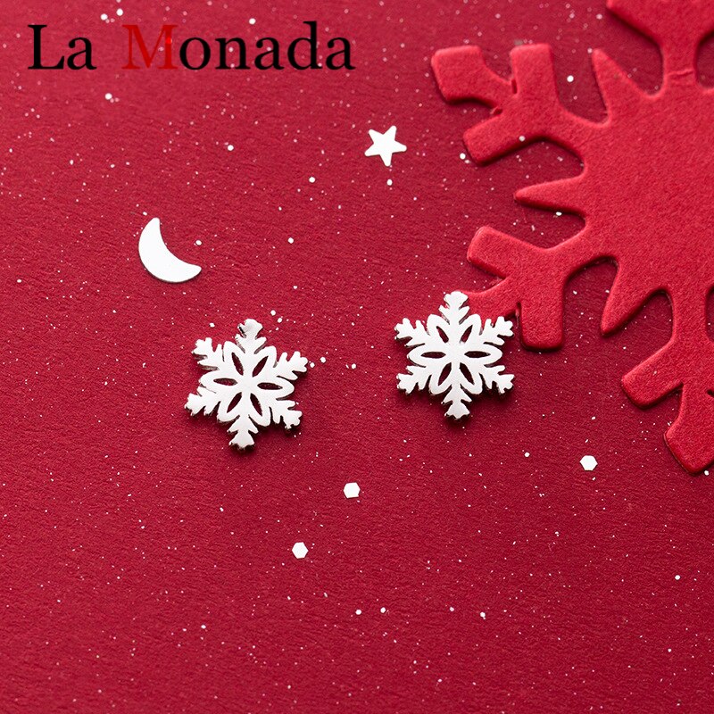 Eenvoudige 925 Sterling Zilver Winter Zes Bloemblaadjes Sneeuwvlok Prachtige Stud Oorbellen Voor Vrouwen Mode Gecontracteerd Kerst Sieraden