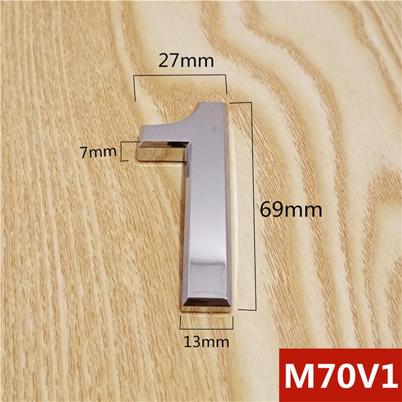 Height 70mm Silver ABS Plastic Silver Self- Adhesive House Door Numbers Address Sign Hotel Home Door Plate Sticker: 1