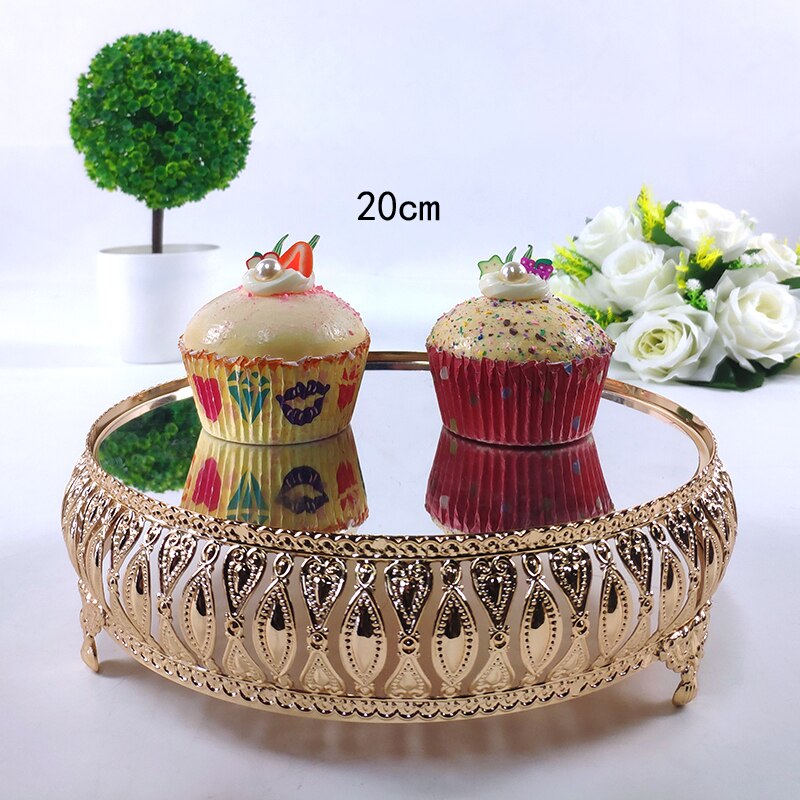 1pc metal bryllupskage stativ dekoration fest spejl bakke dessert galvanisk guld cupcake bord hjemme display værktøjer: Guld 20 cm