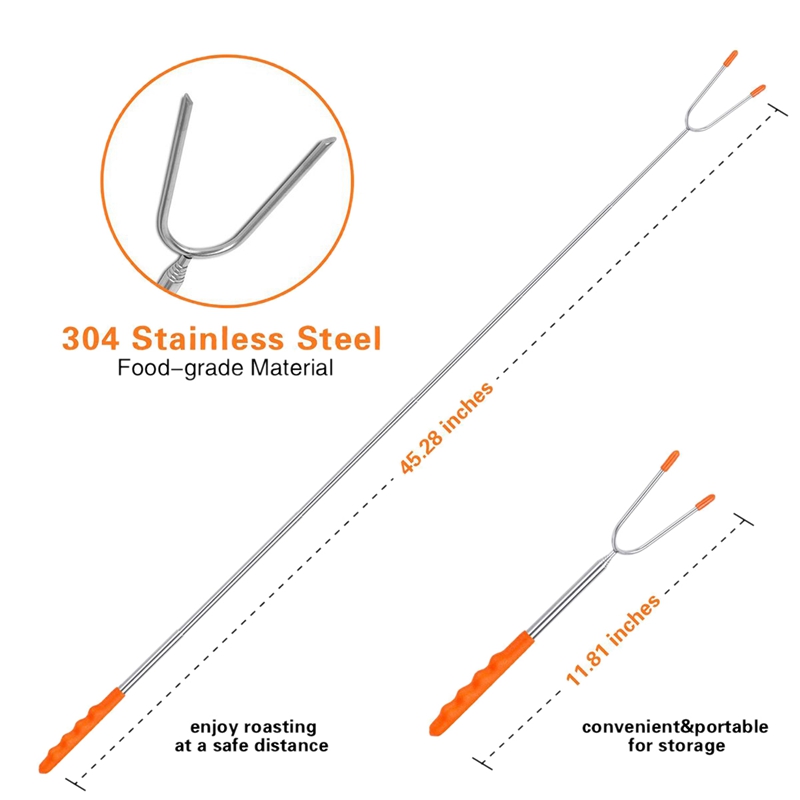 Paquete de 10 utensilios para nubes o asado, pinchos de perro telescópicos inoxidables, tenedores de barbacoa seguros para niños para fogata, hoguera y Gri