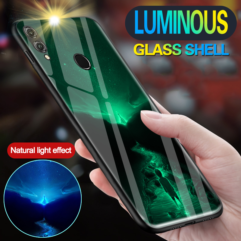 Luminous Phone Cases For Huawei P Smart FIG-LX1 Space Night Shine Glass Case For Huawei Honor 7X 8X Cover Shell