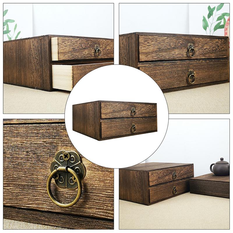 1pc Wooden 2-layer Storage Box 2-layer Convenient Storage Box Sundries Organizer