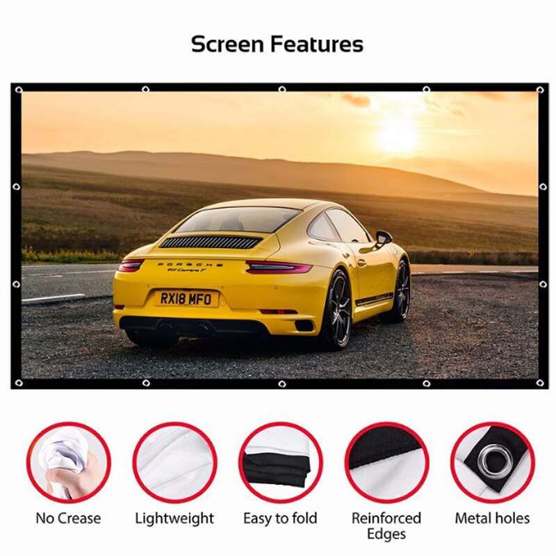 Pantalla de proyección plegable para cine en casa, pantallas portátiles de proyección HD de 30/60/72/84/100/120/150 pulgadas para exteriores, KTV y oficina