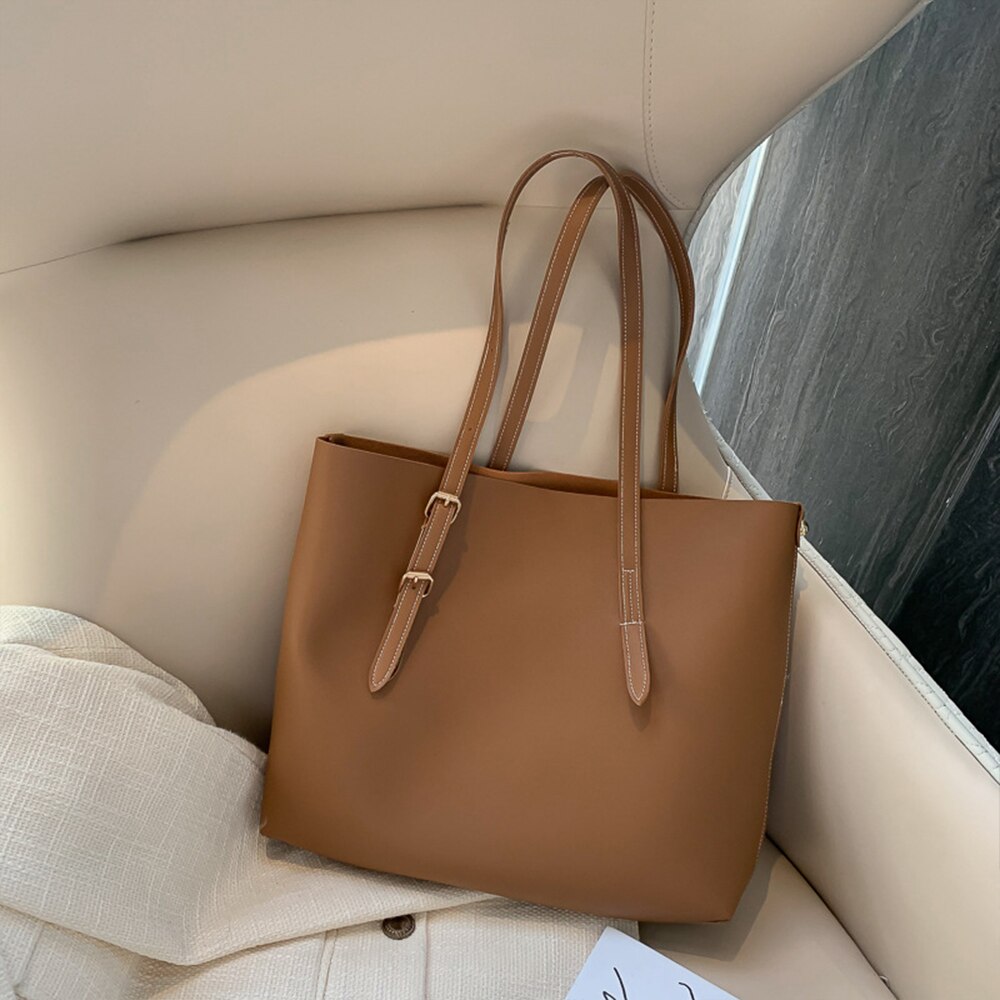 Womens Bag Women's PU Leather Handbags Luxury Lady Hand Bags Purse Pocket Women Composite BagTote Sac Bols: light brown