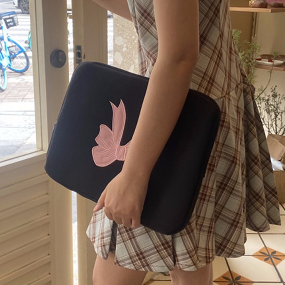 Tablets Bag Pink Bow Tablet Sleeve Bag 11/13/15 Inch Protective Laptop Pouch Black Embroidered Computer Storage Bag School
