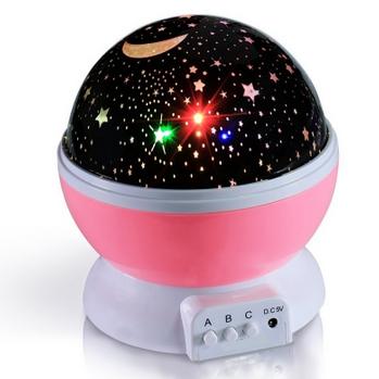 Stjerner stjernehimmel førte natlys projektor måne nyhed bord natlampe batteri usb natlys til børn: Lyserød