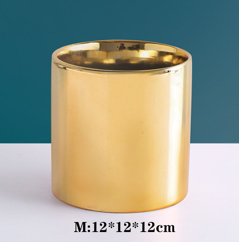 nordisch Goldene Keramik Überzug Blume Topf Balkon Kaktus Orchidee Sukkulenten Pflanzer Blumentopf Schreibtisch Handwerk Dekorative Ornamente: M-Gold