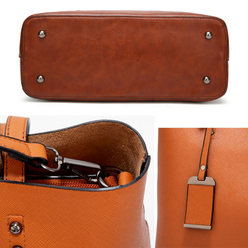 Dametaske skuldertaske pu messenger taske tote bag bucket taske mor taske ensfarvet indkøbstaske big bag trend