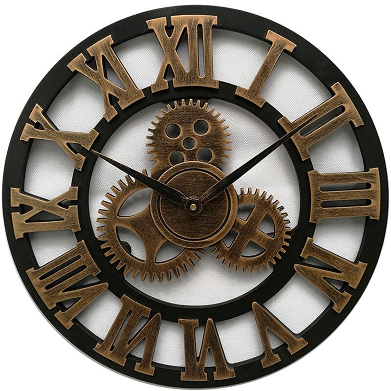 Reloj de pared grande de madera Vintage engranaje reloj estilo de EUA Pared de salón reloj decoración de moderno para el hogar Relojes en la pared: Default Title