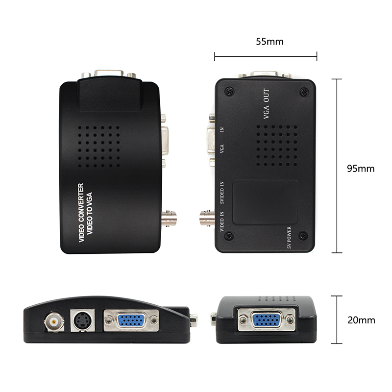 Bnc til vga video omformer s-video inngang til pc vga ut adapter digital bytter eske til pc tv kamera dvd dvr