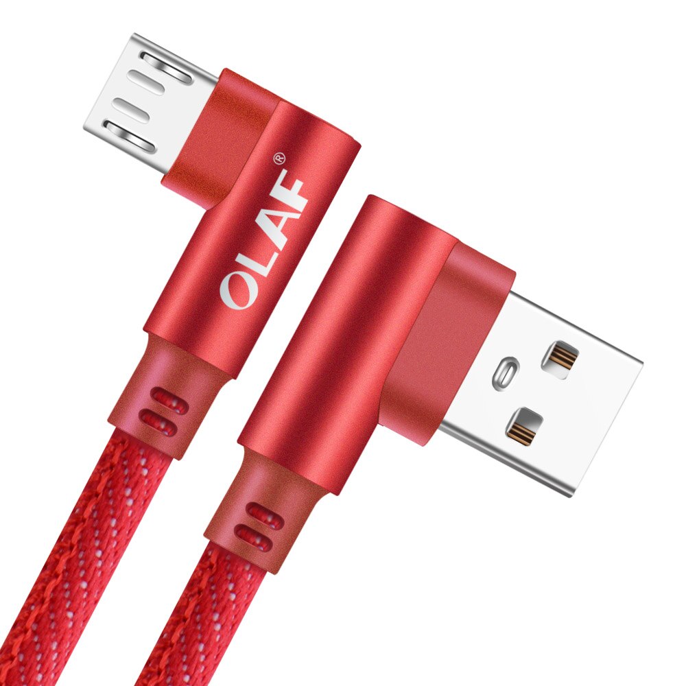 OLAF 90 Graden Micro USB Kabel 5 V 2.4A Snel Opladen Data Cord Microusb Kabel Voor Samsung Xiaomi Android Mobiele telefoon Kabels: Rood / 2m