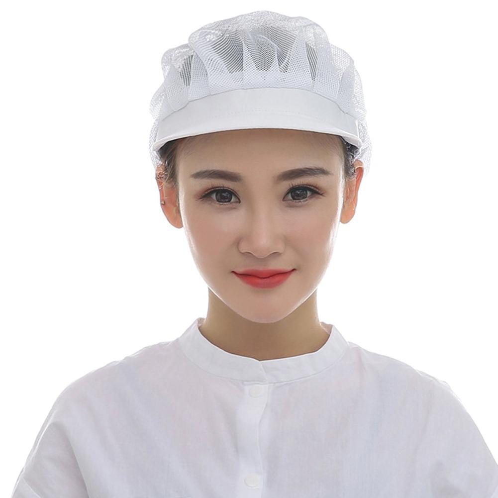 Sommer topphatt kvinnelig uformell meshhatt pustende elastisk lue kvinner støvtett kokkelue til kjøkkenarbeid: Hvit