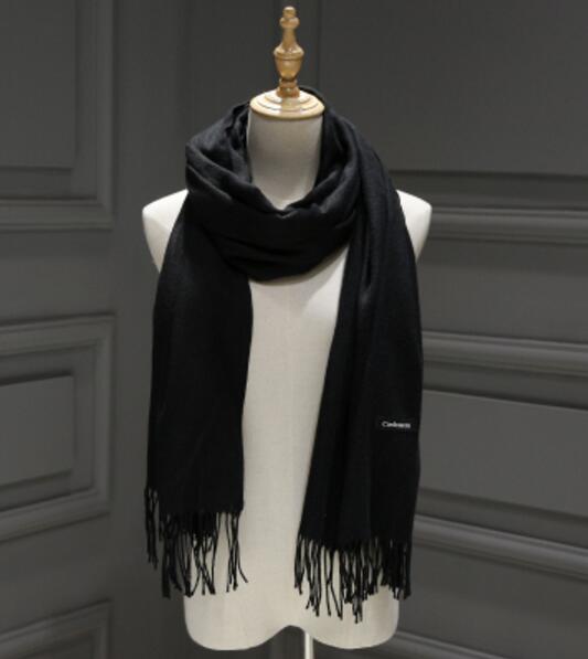 Women Solid Color Cashmere Scarves With Tassel Lady Winter Autumn Long Scarf Female Shawl Men Scarf: Black