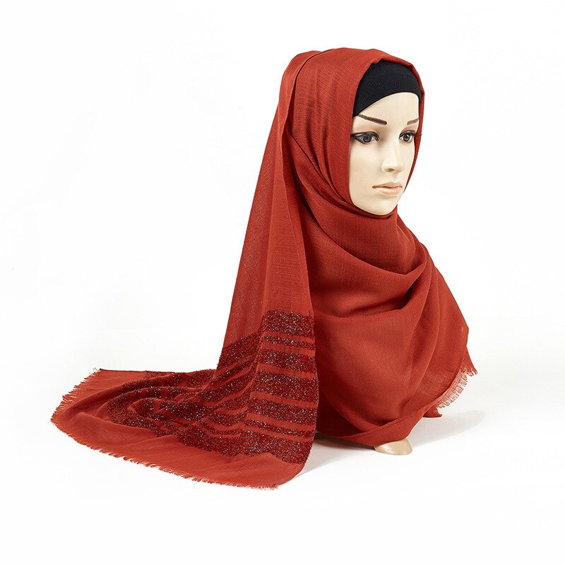 Kvinder lang glitter shimmer muslim viskose hoved wrap hijab tørklæde kvindelig hvid sort ensfarvet kvast frynser tørklæder sjaler