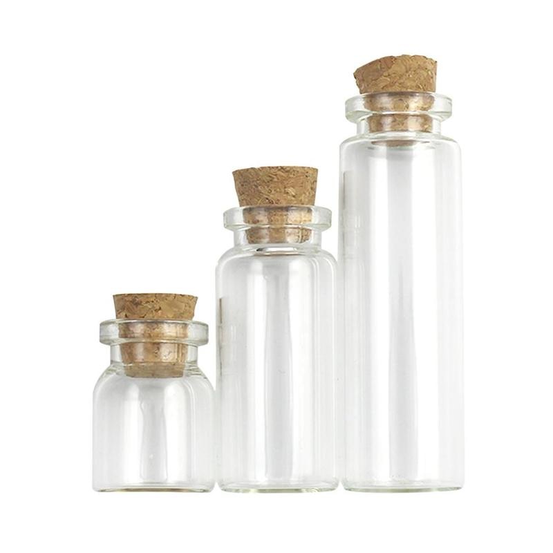 Frascos de vidrio para botellas pequeñas, recipientes de decoración Diy, Mini frascos para mensajes baratos, adornos, tapón de corcho para deseos, , 1 ud.