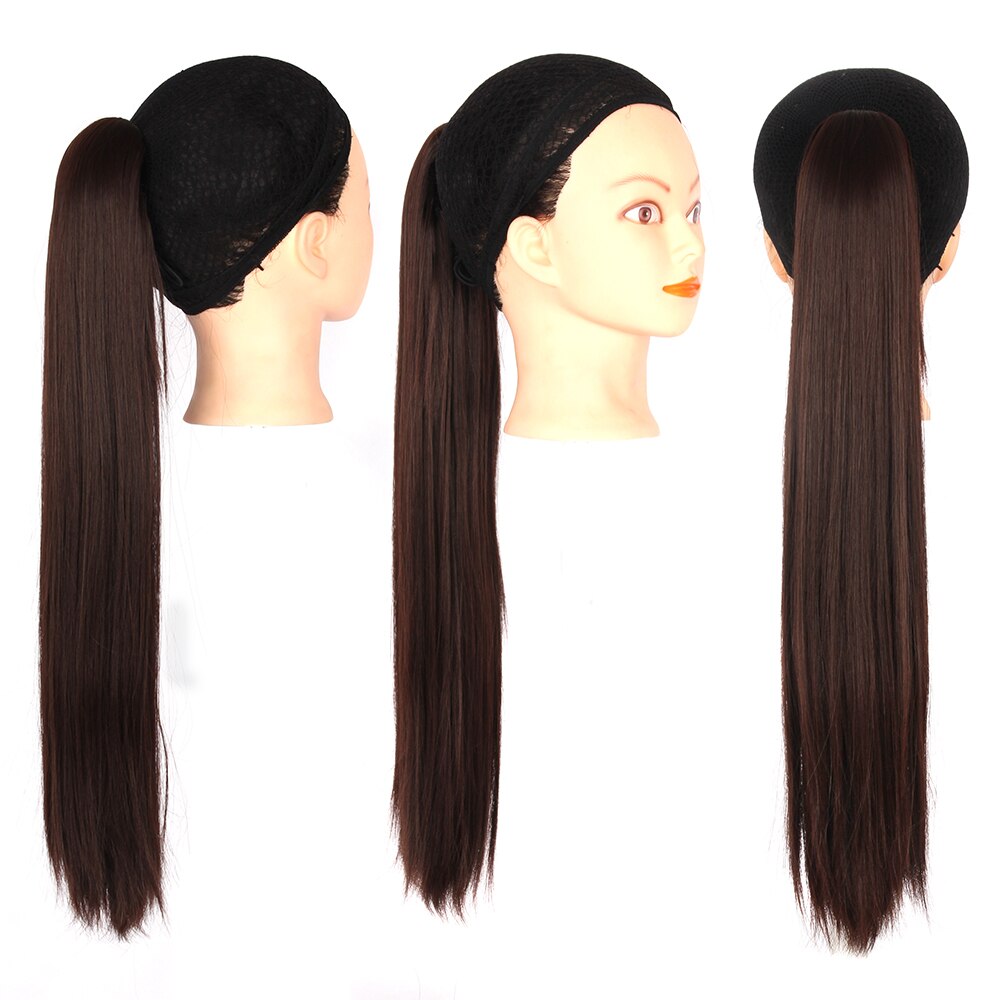 Straight Ponytail Synthtic Hair Extension Natural Color Drawstring Ponytail Soft Hair Bun Chignon Clip in Hair Tail For Women