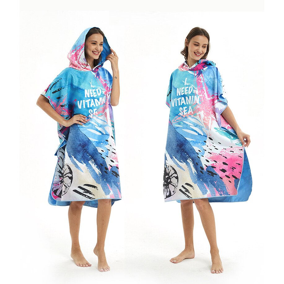 Microfiber Women Man Swimming Diving Bathrobe Cloak Printing Changing Robe Bath Towel Outdoor Hooded Beach Towel Poncho Towels