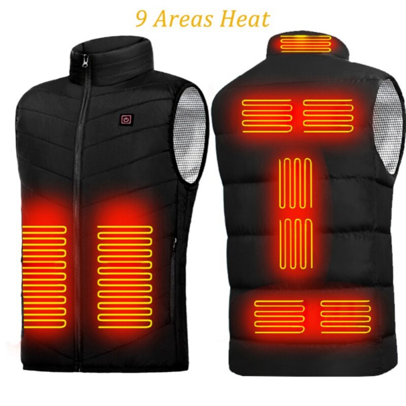 9 Areas Heated Vest Jacket USB Unisex Winter Electric Heated Sleeveless Jacket Outdoor Fishing Hunting Waistcoat Hiking Vest