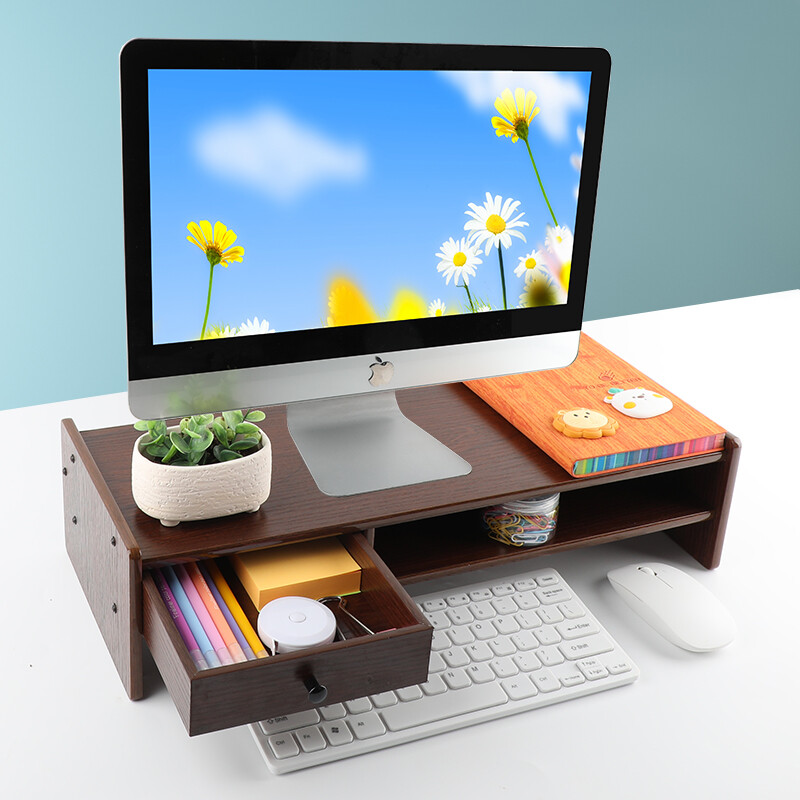 befon Monitor Stand PC Computer Riser Desk Wood Desktop Screen Bracket Monitor Support Desk with Storage Shelf: COLOR  4