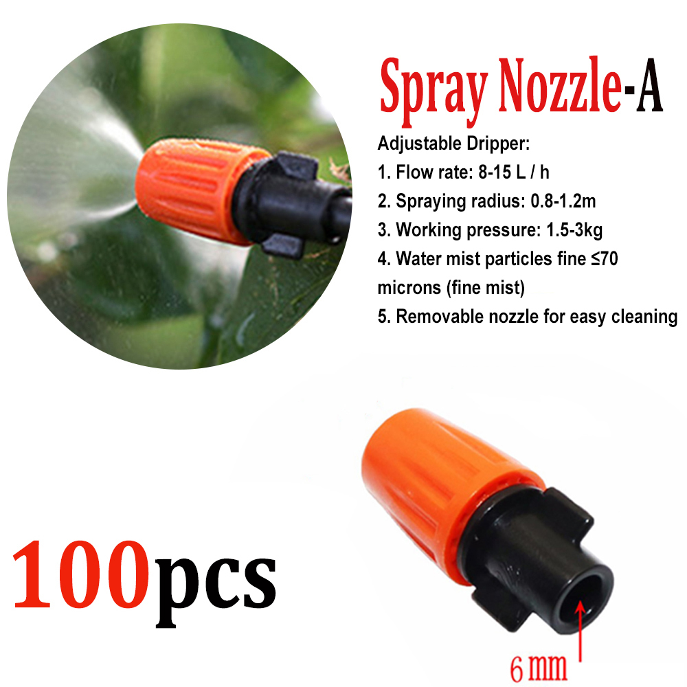 100pcs Spray Nozzle Farm Garden Micro Auto Drip Irrigation System Sprinkler Adjustable Atomizing Dripper Plant Self Watering: Nozzle-A-100PCS