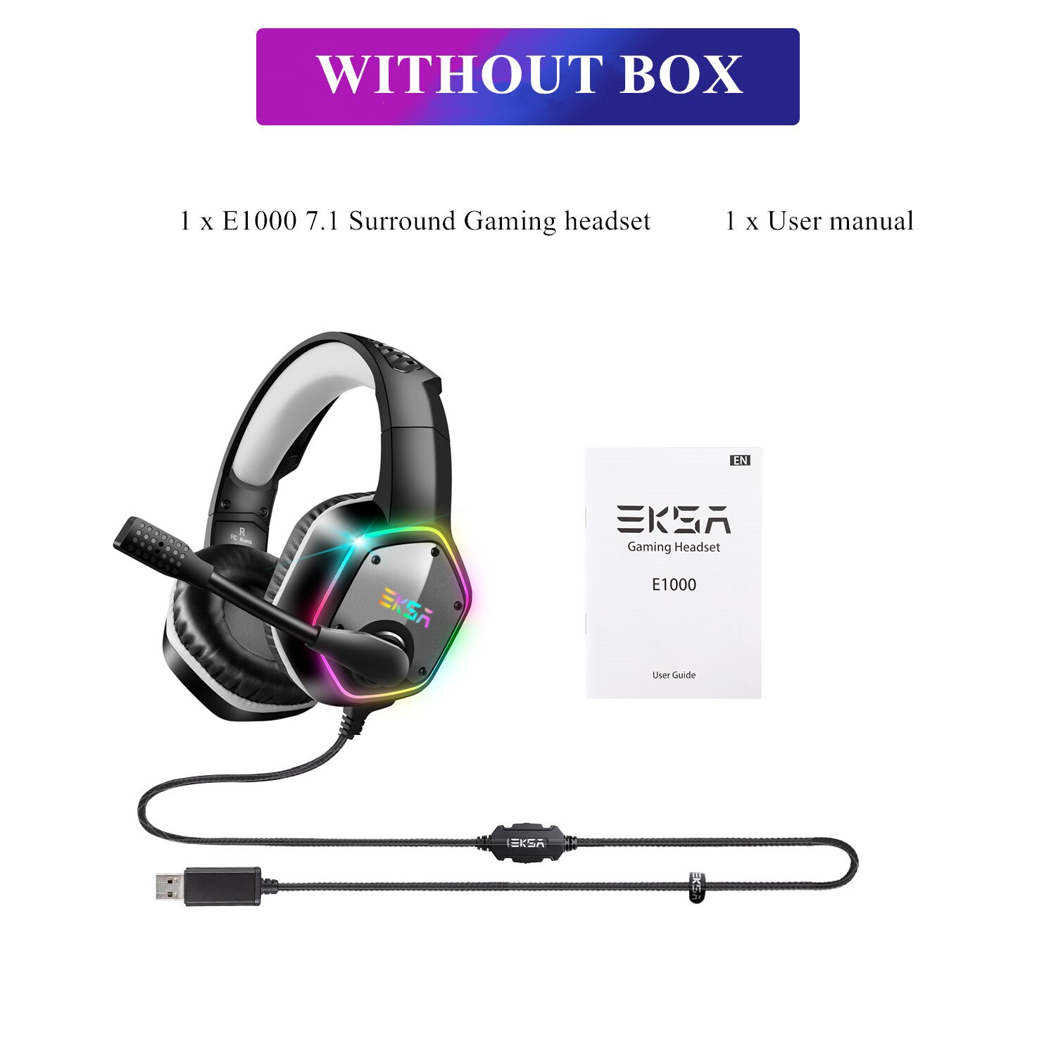 EKSA E1000 oyun kulaklığı 7.1 Surround ses kablolu kulaklık Gamer PC için PS4 RGB ışık ile gürültü iptal Mic oyun kulaklık: Gray without Box