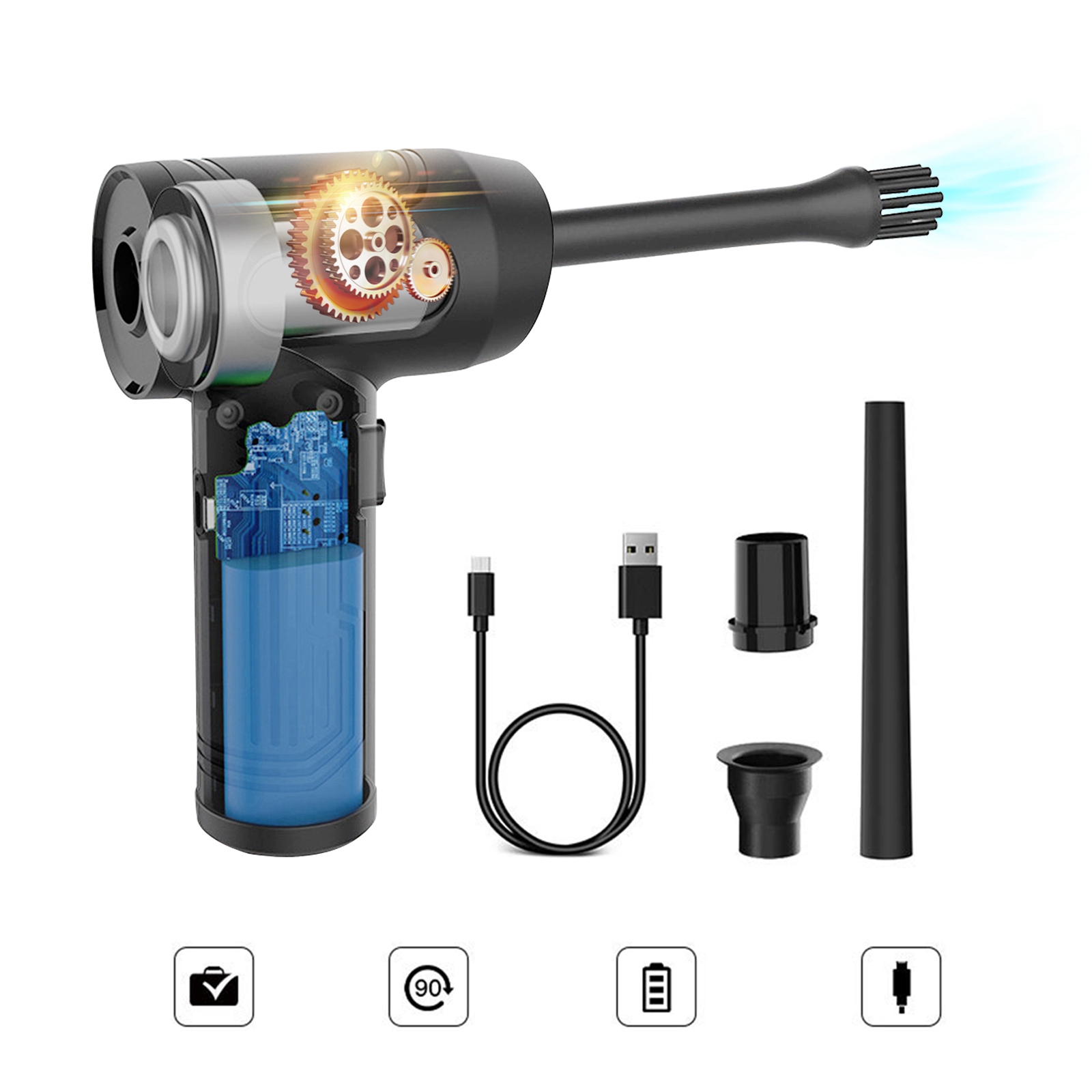 Snoerloze Elektrische Air Duster Handheld Auto Computer Toetsenbord Schoonmaken Blower Usb Oplaadbare Dust Blower Tool 50000 Rpm 60W: Default Title