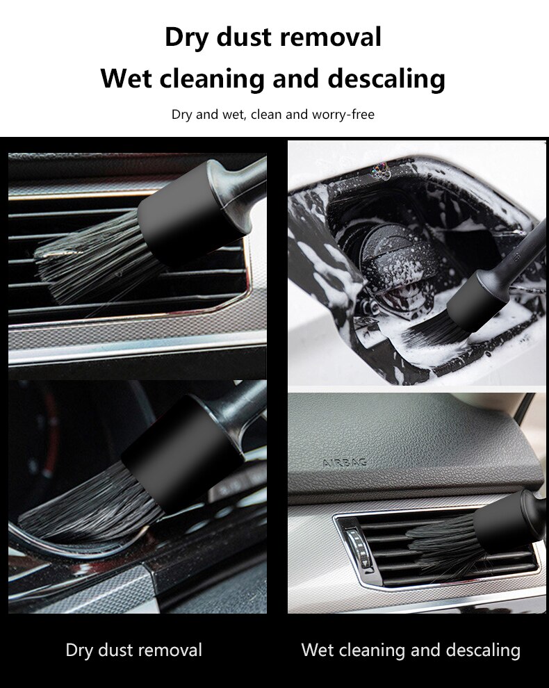 5Pcs Natural Boar Hair Detail Brush Set Automotive Detailing For Car Cleaning Car Wash & Maintenance Car Clean Brush