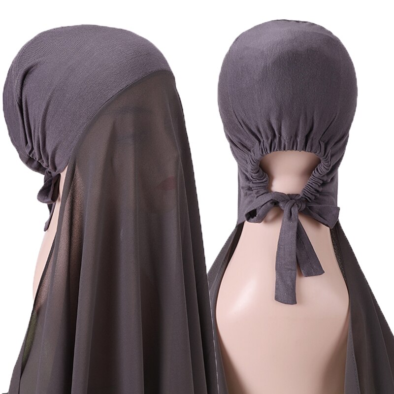 Popular Bubble Solider Color Heavy Chiffon Hijab With Bonnet Elastic Rope Free Use Style Free Use Shawls: COLOR 2