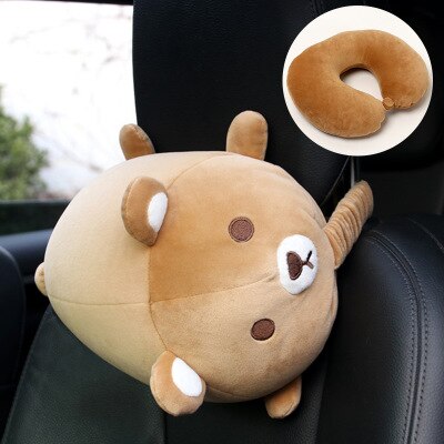 Cartoon U Vorm Auto Nekkussen Memory Foam Transformator Hoofdsteun Ondersteuning Rest Vliegtuig Reizen Kussens Dier Konijn Kikker Varken Beer: bear