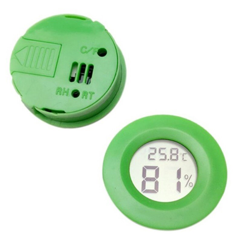 Digital lcd display temperatur fugtighedsmonitor pet termometer hygrometer runde: Grøn