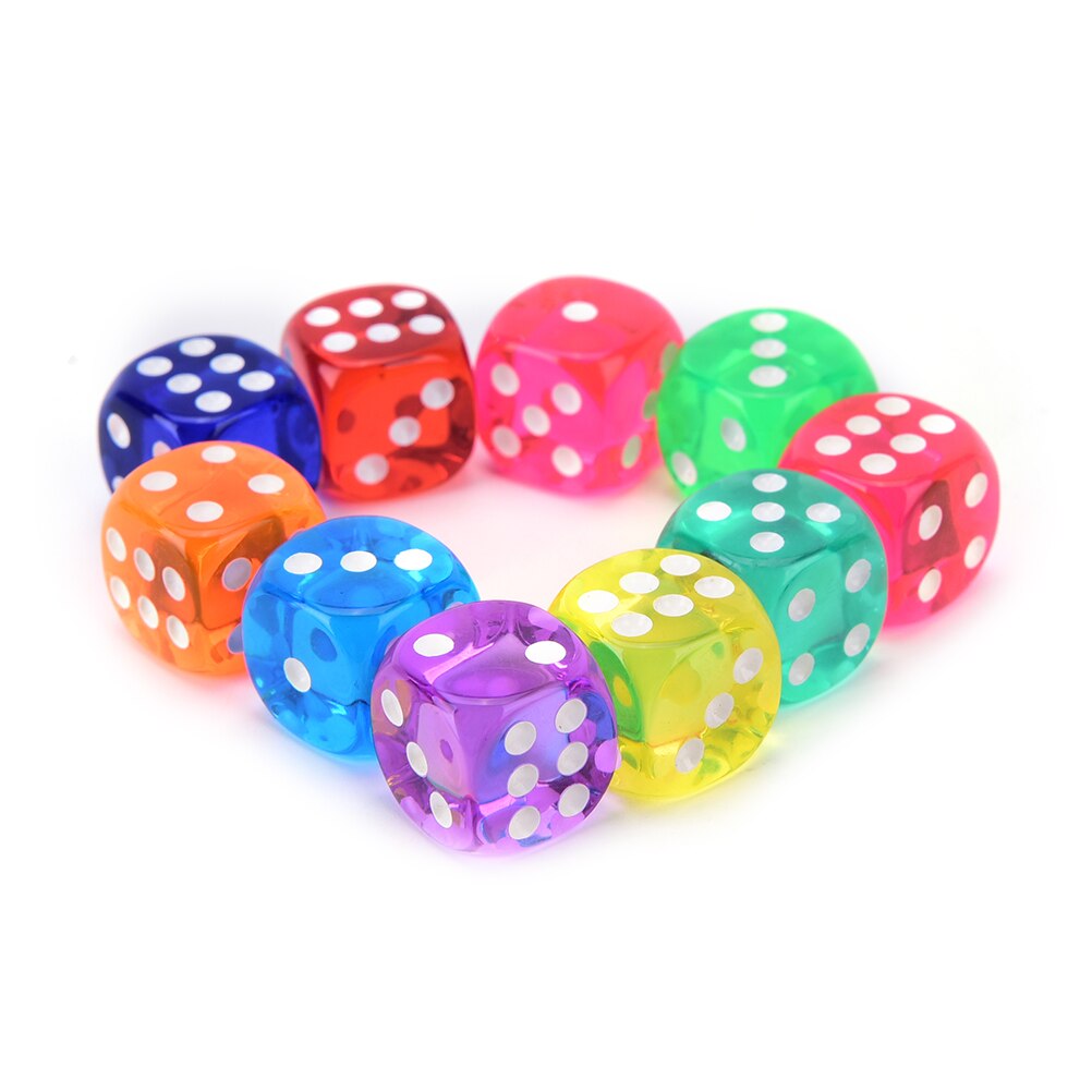 10Pcs 14Mm Dice Transparant Solid Glitter Effect In 12Mm Vierkante Hoeken Plastic Kubus D6 Gokken Dobbelstenen