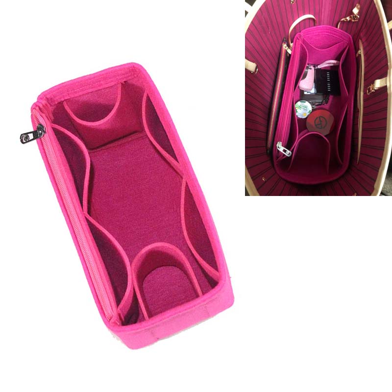 Fits for NEVERFULL PM MM GM Tote Felt Cloth Insert Bag Organizer Makeup Handbag Organizer Travel Inner Mommy Cosmetic Bags: rose red PM