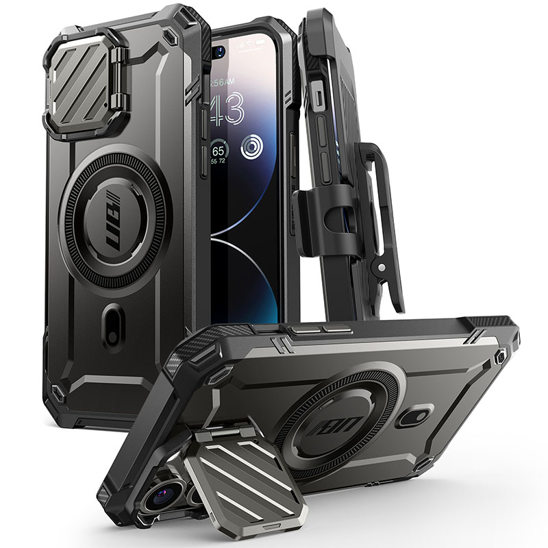 SUPCASE-funda robusta de cuerpo completo para iPhone 14 Pro Max/13 Pro Max, UB Mag XT, con cubierta de cámara y soporte incorporado: Negro
