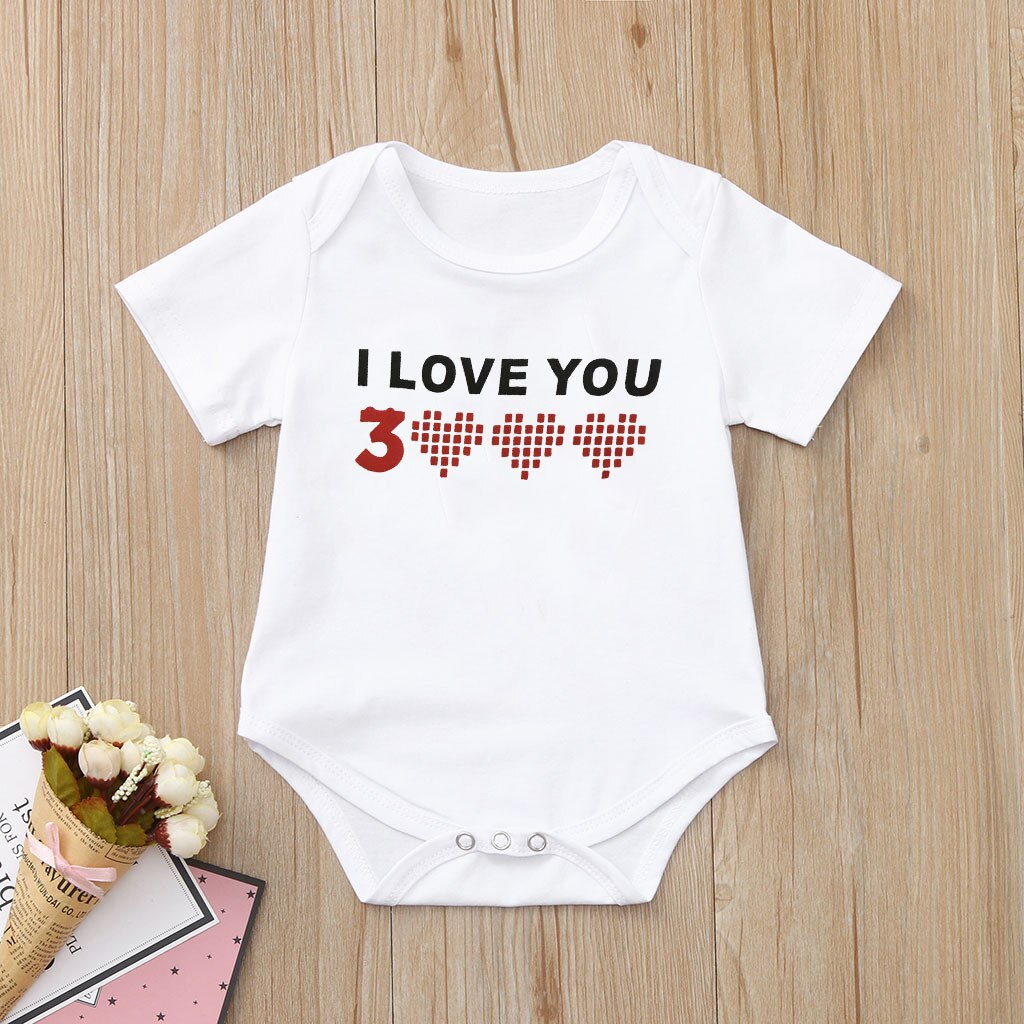 Casual zomer peuter baby meisjes jongens jumpsuit ik hou van je 3000 letters bedrukte tops iron man jumpsuit romper babykleding