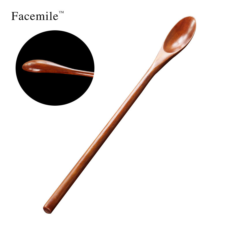 1PCS 20CM Long Flat Wooden Handle Coffee Spoon Stir Machilus Dessert Spoons Cooking Children Tableware Kitchen Accessories